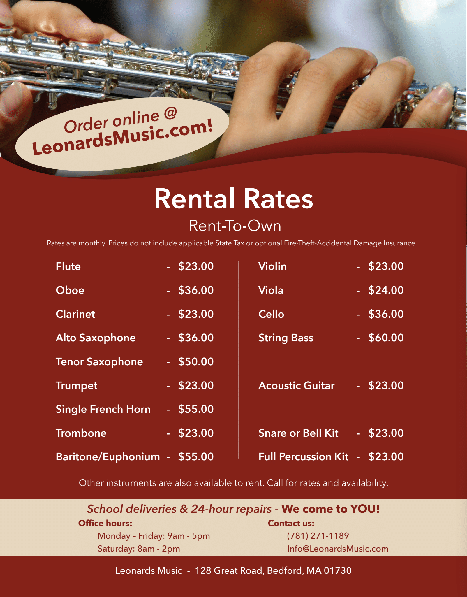 Instrument Rental Rates